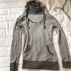 Hooded waffle sweater with pocket